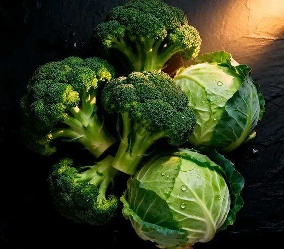 Fresh broccoli and cabbage, natural sources of sulfur compounds