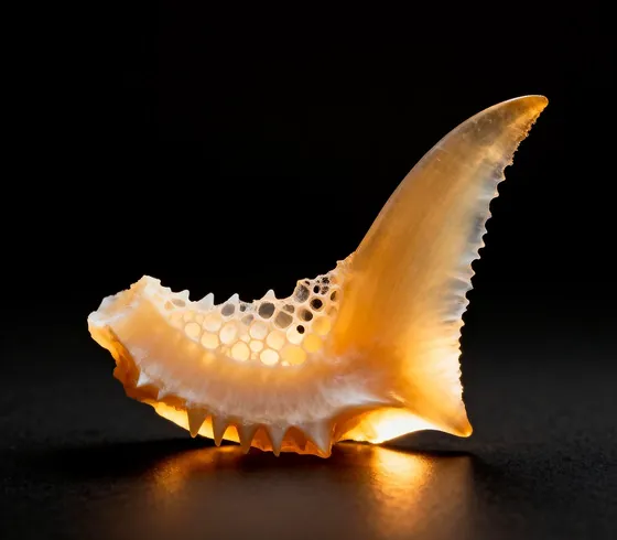 A piece of pale cartilage on a dark background
